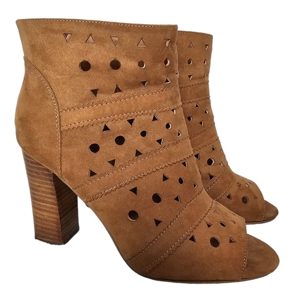 Torrid Cognac Cut-Out Perforated Peep Toe Heeled Booties - Picture 1 of 10